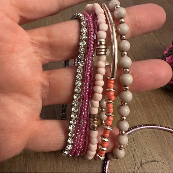 Pink and Brown Beaded Bracelet Bangle Set - Picture 9 of 10